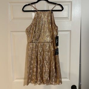 Lulu’s gold sequin and blush dress